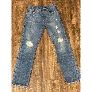 LEVIS 501 BUTTON FLY RIPPED DISTRESSED JEANS WOMENS SIZE 27X30 STRAIGHT Y2K